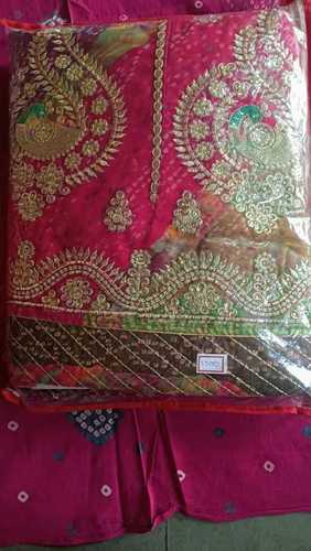 Ethnic Dark Pink Designer Stone Work And Embroidery Party Wear Rayon Saree