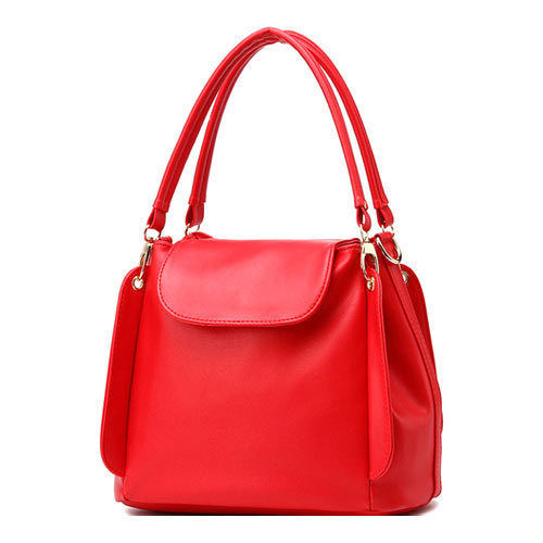 Red Colour Fancy Ladies Bag With Synthetic Leather And Zipper Closing