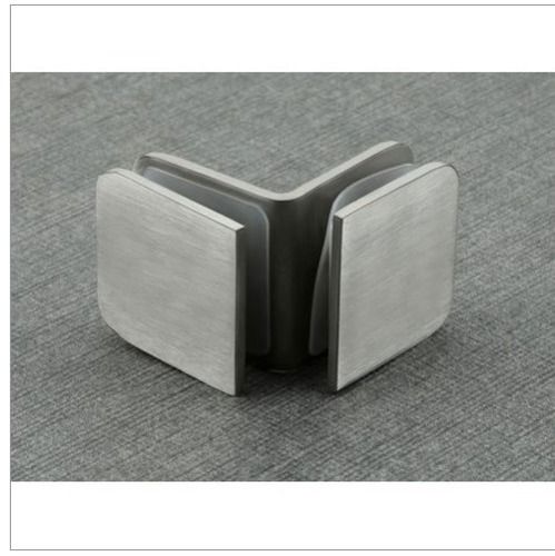 Plain Silver Color 90 Degree Glass To Glass Connector With Stainless Steel Metal