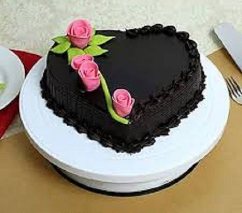 Tasty And Sweet Mouth Melting Heart Shape Chocolate Cake Topping With Pink Rose For Birthday Parties