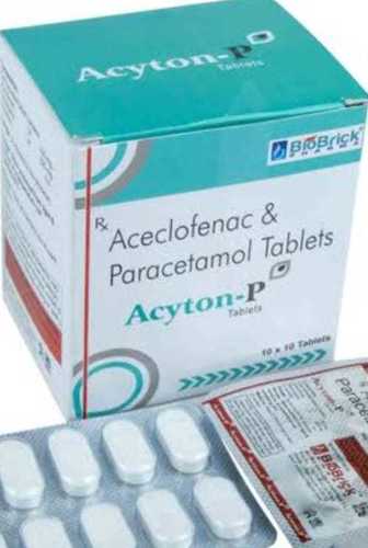 White Acyton-P Aceclofenac And Paracetamol Tablets For Painkiller To Treat Aches, Pains And Fever