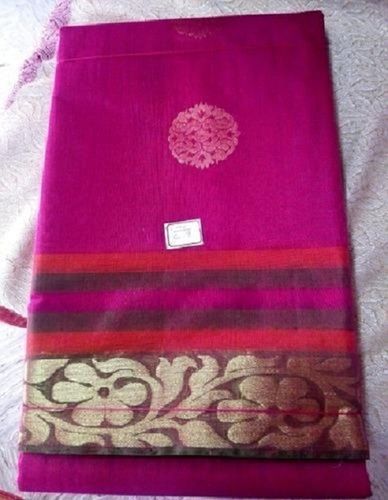 Casual Dark Pink Color Bridal Wear Ladies Saree With Breathable Cotton Fabrics