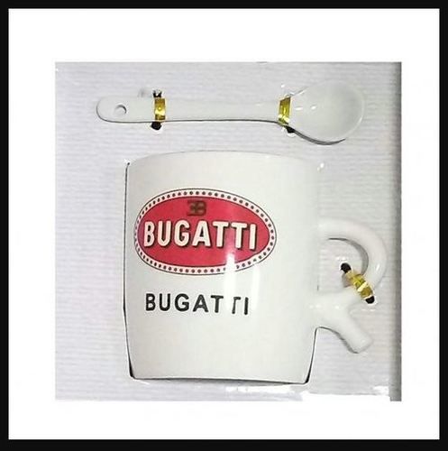  Bugatti Brand Cars Print Ceramic Tea Cup Coffee Mug With Spoon For Gift Pack