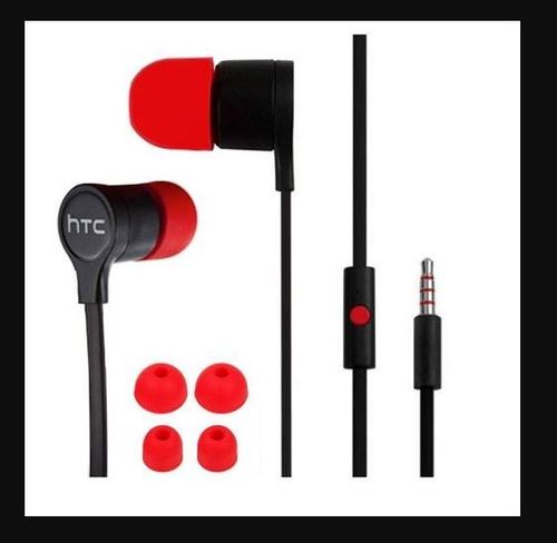 3.5 Mm Jack Black And Red Color Htc Earphones For Your Mobile Phone - Plastic Build , Crisp Deep Bass With Noise-Isolating Soft Ear Buds