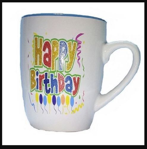 300ml White Color Happy Birthday Printed Ceramic Coffee Mug For Gifts