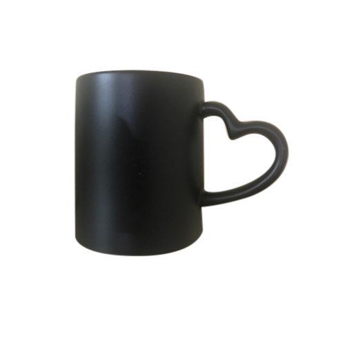 Floral Printed Ceramic Coffee Cup Plain Black Color With Heart Shaped Handle