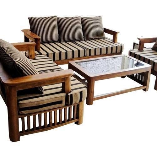 Long Lasting And Strong Termite-proof Polished Brown Wooden Sofa Set