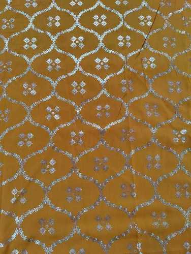 100 Percent Pure Cotton Yellow Foil Print Unstitched Fabric For Ladies Garments, 44 Inches