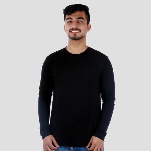 Black Color Full Sleeve Round Neck T Shirt For Men Age Group: 18-26