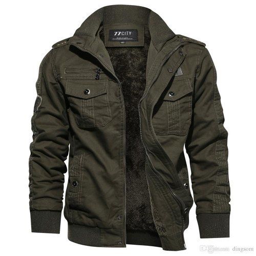 Cotton Casual Wear Men Olive Green Full Sleeves Jackets