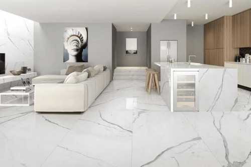 Square Edge Glossy Floor Tiles In White Color And Porcelain Material, 600 X 600 Mm