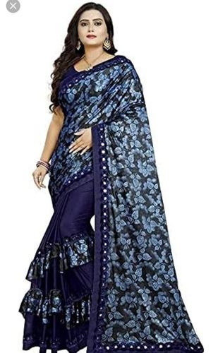 Spring Ladies Printed Blue Cotton Saree For Party And Wedding Wear