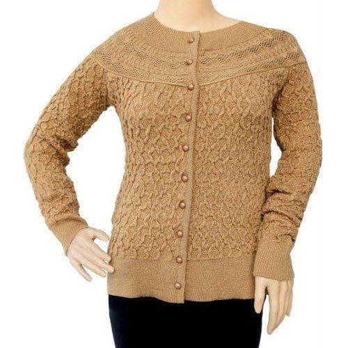 Round Neck Party Wear Ladies Designer Full Sleeves Woolen Cardigan