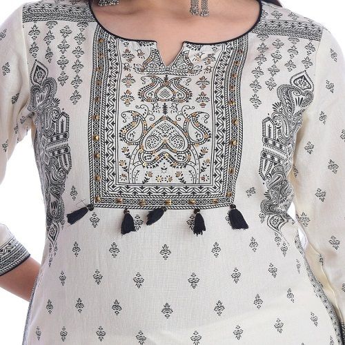 Womens Breathable 100 Percent Cotton Fabric 3/4 Sleeves And Printed Straight Kurti Bust Size: 38 Inch (In)