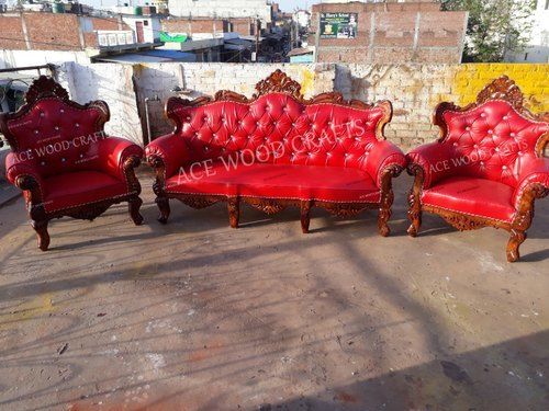 Wood Frame Rectangular Five Seater Leather Sofa Sets