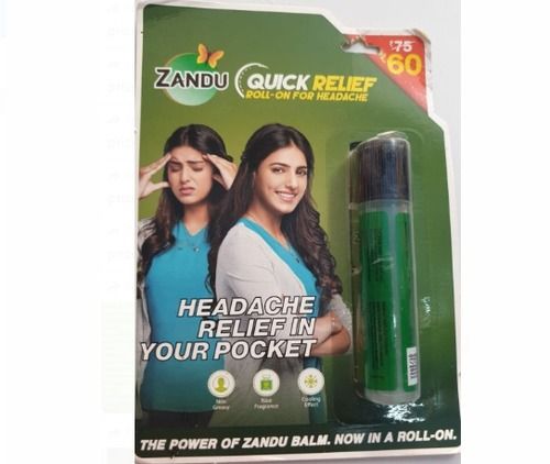 Zandu Balm Roll On, Instant Relief Of Headache, No Greasy, Nice Fragrance Age Group: For Adults