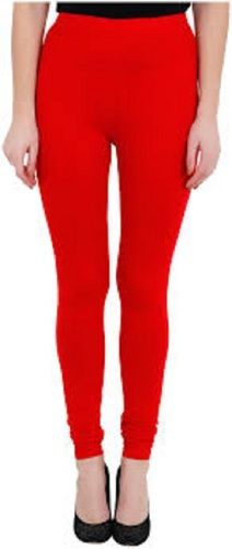 Indian 100% Cotton Fabric Red Color Ladies Leggings For Casual And Regular Wear