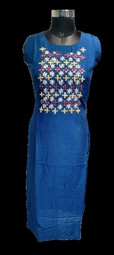 100 Percent Cotton Blue Color Embroidered And Designer Ladies Kurti