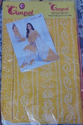 Resistance Against Shrinkage Party Wear Unstitched Yellow Printed Ladies Salwar Suit With Dupatta