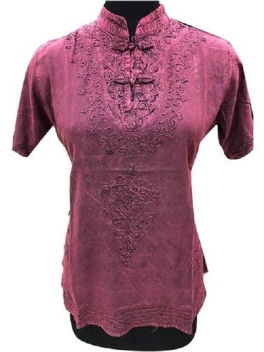 Printed Smooth Texture Tear Resistance Lightweight And Breathable Magenta Embroidered Rayon Ladies Top