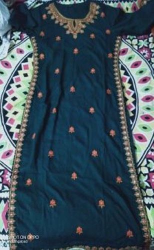 Stylish Lightweight Long Lasting Trendy Short Sleeves Navy Blue Printed Cotton Ladies Kurti  Decoration Material: Beads