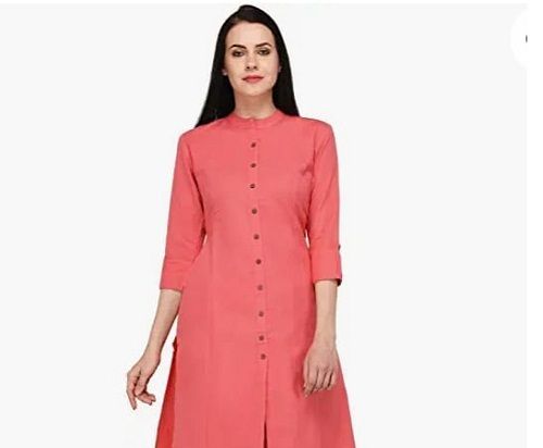 100% Cotton Fabric Pink Color Mega Sleeves Collar Neck Ladies Kurtis 