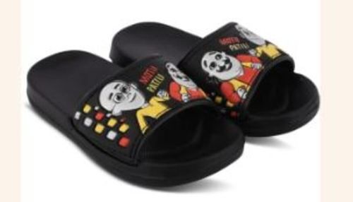 Black Boys And Girls Slip On Flip Flop Slipper With Motu Patlu Print, Light Weight 