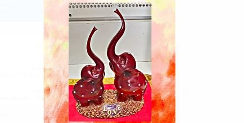 Maroon Color Wooden Material Elephant Pair Showpiece For Decoration