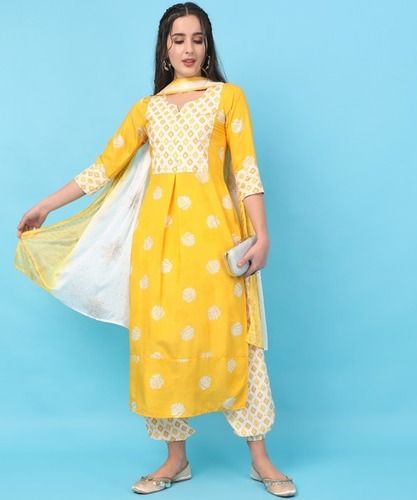 Washable Plain Cotton Salwar Kameez With Dupatta For Casual Wear