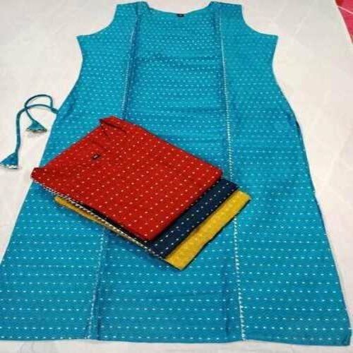 Sleeveless Dot Print Sky Blue Pure Cotton Party Wear Kurti Decoration Material: Laces