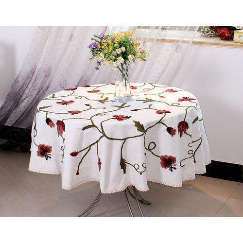 White Printed Cotton Round Table Cover