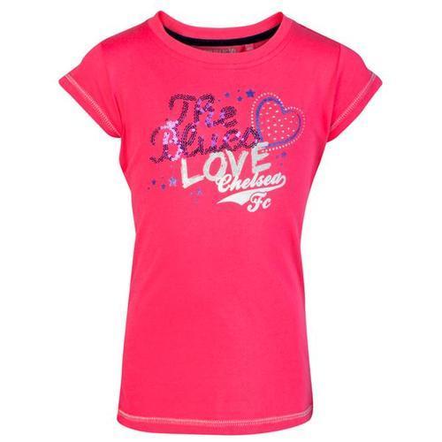 Girls Casual Wear Short Sleeves Round-neck Pink Printed Cotton T-shirt