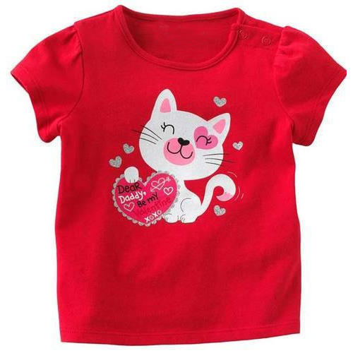 Girls Casual Wear Short Sleeves Round-Neck Red Printed Cotton T-Shirt Age Group: 2-6 Years