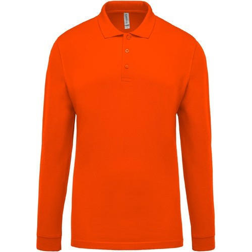 Mens Casual Wear Long Sleeves Polo-neck Orange Plain Cotton T-shirt