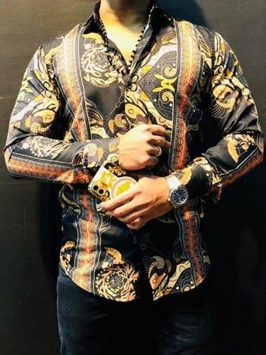 Mens Party Wear Full Sleeves Multicolored Digital Printed Pure Cotton Shirt
