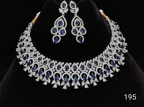 American Diamond Necklace Set With Fancy Designer Earrings For Party Wear