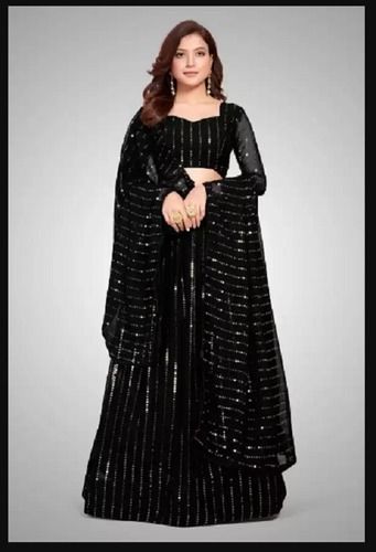 Trendy Black Color Embroidered Fancy Full Sleeve Lehenga Choli With Dupatta For  Party Wear at Best Price in Rajnandgaon