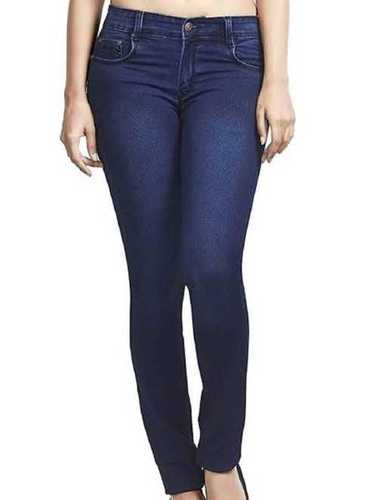 Casual Wear Light Fade And Coin Pocket Dark Blue Stretchable Denim Ladies Jeans