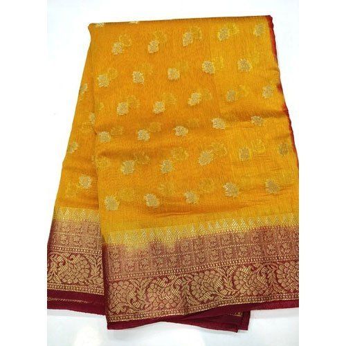 Traditional Casual Wear Yellow Colour Designer Art Silk Saree With Unstitched Blouse Pieces