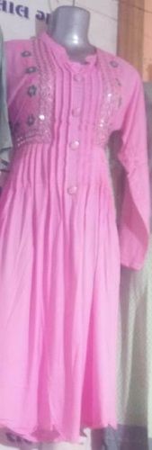 Indian Comfortable To Wear Printed And Designed V Neckline With Lace Trim Pink Color Ladies Gown