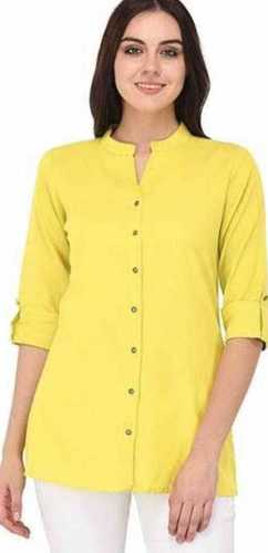 Eco Friendly Lightweight Comfortable To Wear Yellow Slim Fit Cotton Ladies Top