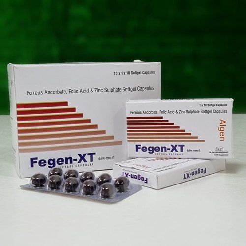 Fegen-Xt फेरस एस्कॉर्बेट फोलिक एसिड और जिंक सल्फेट सॉफ्टजेल कैप्सूल, 10 कैप्सूल पैक सामान्य दवाएं