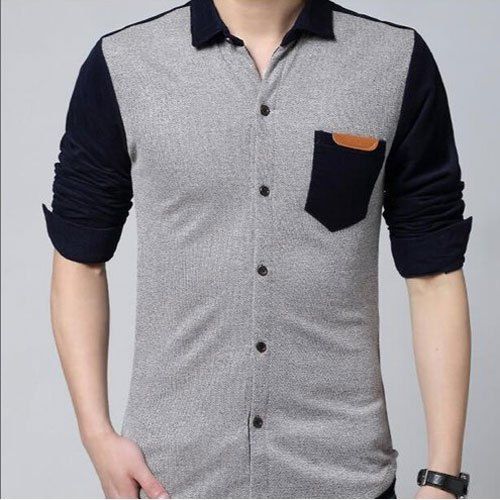 Lightweight Comfortable To Wear Casual Wear Grey And Black Cotton Knit Shirt Age Group: 28-30