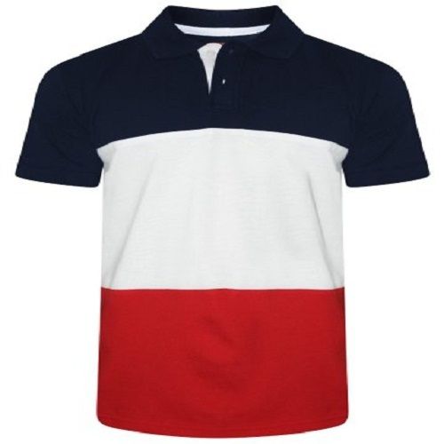 Mens Short Sleeves Polo-Neck Multicolored Striped Cotton Casual T-Shirt