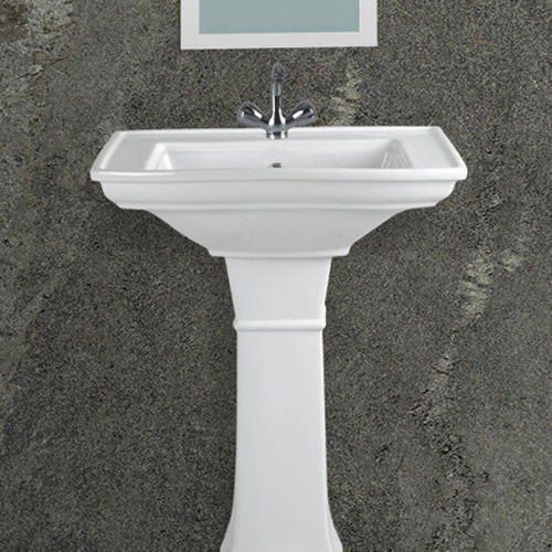 Bathrooms Sinks Sleek Design And Scratch Resistant Ceramic White Pedestal Square Wash Basin