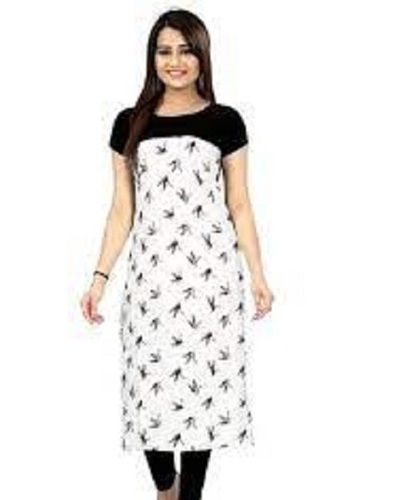 Black Women Fashionable Pure Cotton Silk Printed Short Sleeves Simple Straight Kurta