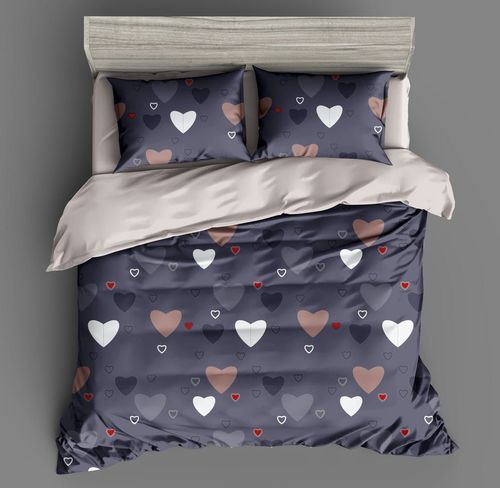 Purple Dark Grey Duvet Glace Cotton Soft Filling Bedsheet With Heart Printed Design