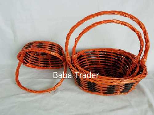 Handcrafted Black & Brown Color Plain Cane Basket Set With Handle Of 3 Pieces