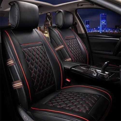 Impeccable Finish Soft Texture Black And Red Line Leather Car Seat Cover