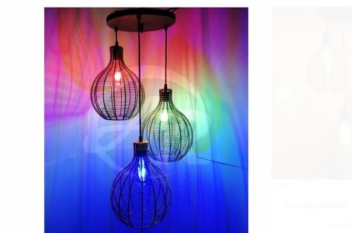 Multi Color Best Price Decorative Black Iron Hanging Light With Bulb For Home